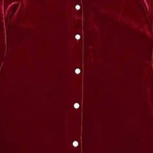 Red Velvet Blouse With Lace Collar - Picture 3 of 3